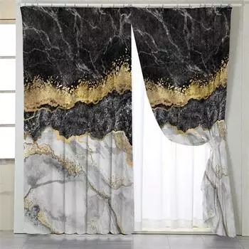 3D 2 Panels Abstract Geometric Curtains Marble Texture Curtains for Bedroom Living Room Kitchen Window Floor-to-ceiling Windows (50Wx50H)x2(CM)&Rod Pocket
