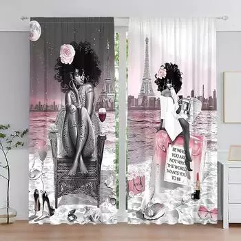 3D 2 шт. афроамериканская женщина принт карниз карман красные губы цифровые шторы для гостиной кухни спальни ванной дома декабрь (50Wx50H)x2(CM)&Rod Pocket