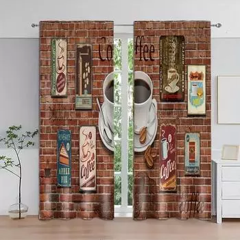 3D 2Panel Кухонные Шторы Кофейная Ложка Овощной Принт Шторы для Окна Кухни Короткие Шторы Карманные Шторы для Штор (50Wx50H)x2(CM)&Rod Pocket