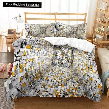 3D Abstract King Queen Duvet Cover Solid Geometry Bedding Set Rotate Three-dimensional Space 2/3pcs Polyester Soft Quilt Cover EU single(135x200cm)