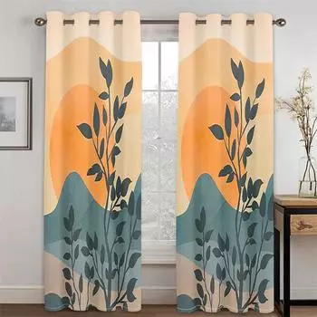 3D Абстрактное искусство Геометрический дизайн Цветы Простой стиль Шторы 2 панели Гостиная Спальня Окно Шторы Украшения 50W130H(CM)X2PCS&Grommet Top