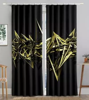 3D Абстрактное Золотое Искусство Волнистые Изогнутые Круглые Линии Затемняющие Шторы на Окно Для Гостиной Спальни Ванной Кухни Крючки Для Украшения Шкафа W50 X H130(CM)X2&Hook