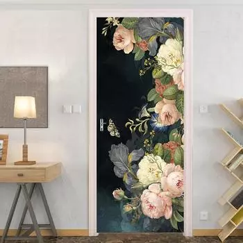 3D абстрактные наклейки на дверь с цветочным сердечником, водонепроницаемые наклейки на холодильник, дверная роспись, самоклеящаяся наклейка из ПВХ, съемная наклейка на стену 50X125cm