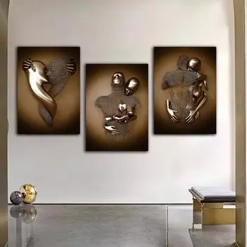 3D эффект любовь пары целуются обнимаются металлическая статуя плакаты и принты настенная живопись на холсте картина для домашнего декора комнаты 21x30 No Frame