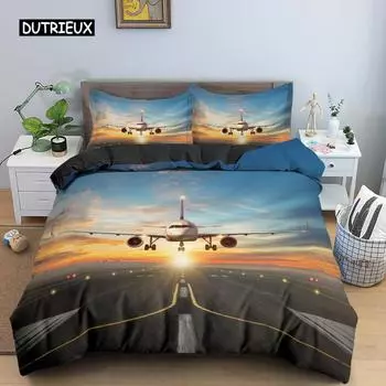 3D Комплект постельного белья с принтом самолета Детский Взрослый 2/3 предмета Пододеяльник с наволочкой Одеяло Постельное белье Чехол на одеяло Роскошный комплект постельного белья 150x200cm 3pcs