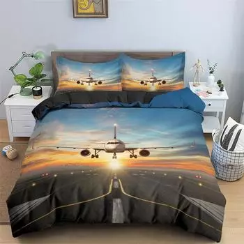 3D Airplane Printed Bedding Set Kids Adults 2/3pcs Duvet Cover With Pillowcase Comforter Bedding Quilt Cover Luxury Bedding Set EU single(135x200cm)