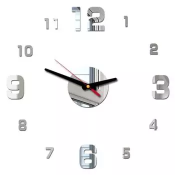 3D акриловые настенные часы зеркальная поверхность наклейка украшение для домашнего офиса серебряный