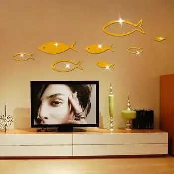 3D акриловые зеркальные наклейки на стену, подводный мир, зеркальные наклейки на стену с маленькой рыбкой, теплые украшения для дома, спальни, милые аксессуары