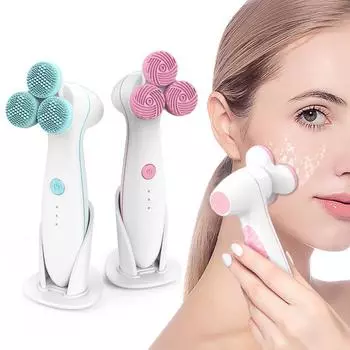 3D электрическая щетка для очищения лица, водонепроницаемая мягкая силиконовая щетка для мытья лица, устройство для ухода за кожей, массажер для лица, глубокая очистка пор синий