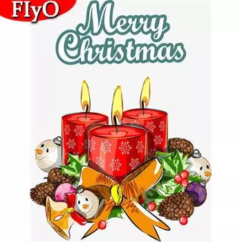 3D Алмазная картина Рождественские свечи Алмазная вышивка Крестом Ландшафтная мозаика Ремесленный фестиваль Подарок Full Round (20X30CM)