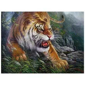 3D Алмазная вышивка Картина Вышивка крестиком Круглый горный хрусталь Картина Животное Тигр Full Round 20x25CM