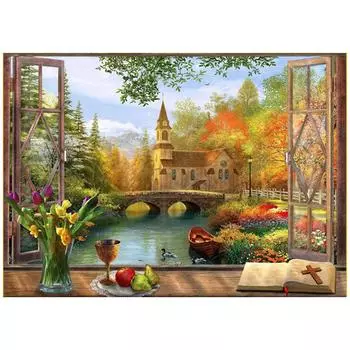 3D Алмазная вышивка Картина Вышивка крестом Круглые Стразы Картина За Окном Full Round 20x25CM