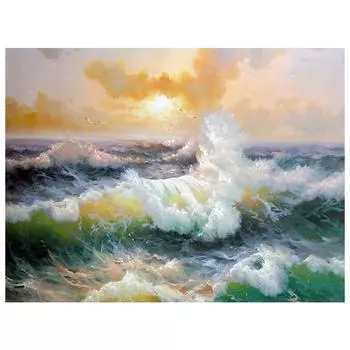 3D Алмазная вышивка Картина Вышивка крестом Круглый горный хрусталь Картина Приморские волны Full Round 20x25CM
