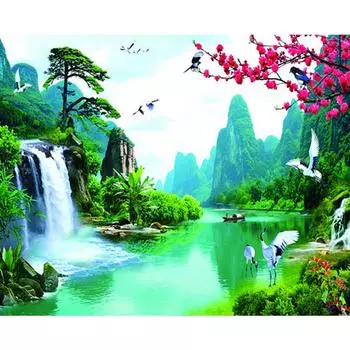3D Алмазная вышивка Картина Вышивка крестом Круглый горный хрусталь Картина Лесной водопад Full Round 20x25CM