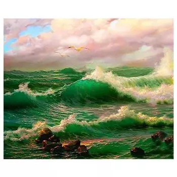 3D Алмазная вышивка Картина Вышивка крестом Круглый горный хрусталь Картина Приморские волны Full Round 20x25CM