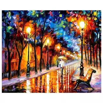 3D Алмазная вышивка Картина Вышивка крестом Круглый горный хрусталь Картина Улица Ночной вид Full Round 20x25CM