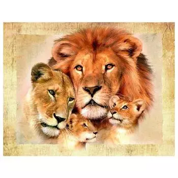 3D Алмазная вышивка животное Лев семья картина вышивка крестом круглый горный хрусталь картина домашний декор подарок Full Round 20x25CM