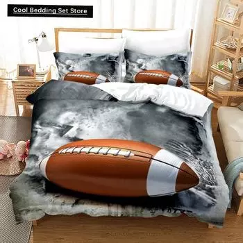 3D Американский футбол King Queen Пододеяльник Мяч Спортивный комплект постельного белья для детей подростков мальчиков любителей спорта 23 шт. полиэстер пододеяльник EU Single 135x200cm