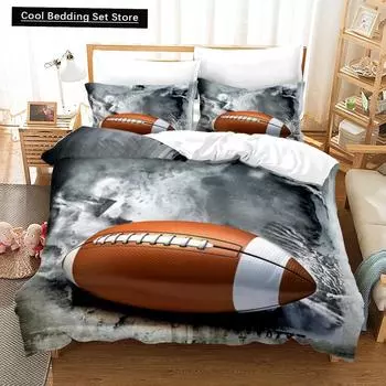 3D Американский футбол King Queen Пододеяльник Мяч Спортивный комплект постельного белья для детей подростков мальчиков любителей спорта 2/3 шт полиэстер пододеяльник EU single(135x200cm)