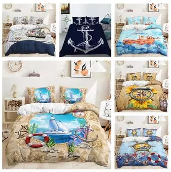 3D Anchor Series Комплект постельного белья Навигационная серия Пододеяльник Наволочка 2/3 шт. DE135 * 200 Детская комната Полный размер Мягкий домашний текстиль Baby 100x135cm