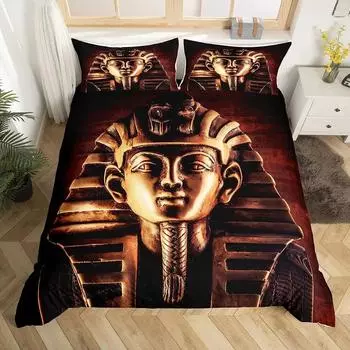 3D Ancient Egypt Tribe Duvet Cover Set,Pharaoh Bedding Sets,Egyptian Pyramids Exotic Style Comforter Cover Set Full Queen Size 70x133cm 2pcs