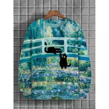 3D Animal Graphic Long Sleeve Printed Top Autumn Hoodies For Men Pullover Tee Oversize O-Neck Sweatshirts Street Men s Clothing S