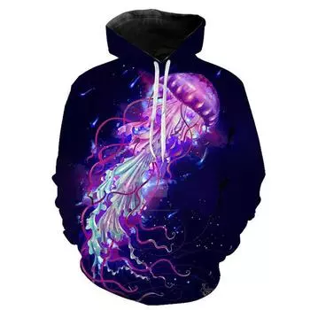 3D Animal Jelly Fish Printed Hoodies For Men Medusozoa Graphic Hooded Sweatshirts Children Fashion Cool Pullovers Vintage Tops S