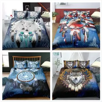 3D Animal Print Bedding Single Double Bed Full Size Pillowcase and Quilt Cover 2 or 3 Wolf or Eagle Designs Washable and Comfortable Home Decoration UK Single 135x200cm