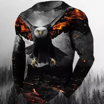 3D Animal Print Hip Hop Мужские топы Футболка 2024 Новая мужская футболка с принтом орла Повседневная футболка с длинным рукавом Осенняя уличная одежда S