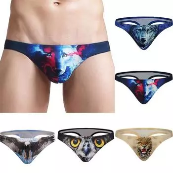 3D Animal Print Men U Convex Bulge Pouch G-string Thongs Low Rise L