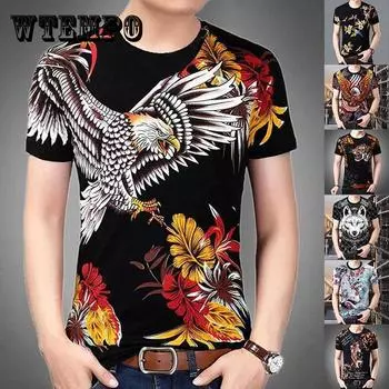 3D Animal Print Shirt Men Tees Fashion Overshirt Half Sleeve T-shirt Loose Breathable Pullover Summer XXXL