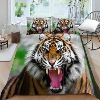 3D Animal Tigers Bedding Set 23PCS Soft Microfiber Queen King Twin Size Duvet Cover Set with Pillowcases Teens Boys Bed Linen 70x133cm 2pcs