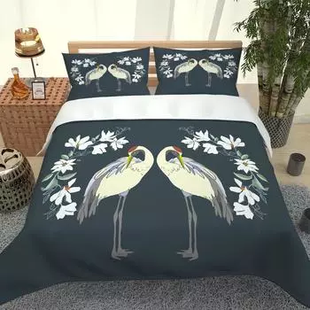3D Animal White Crane Hd Постельное белье Queen Пододеяльник Наволочка Постельное белье King Twin Полный Двухместный Односпальная Спальня W90xL190cm