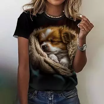 3D Animals Print Summer New Women s T Shirts Fashion Short Sleeves Tees Tops Cute Dog Pattern Pullover Casual Women Clothing S
