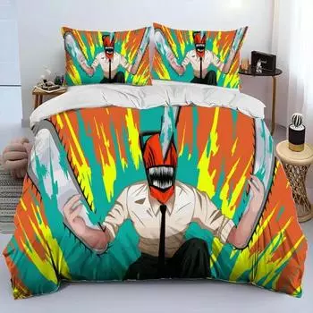 3D аниме бензопила человек Denji мультфильм одеяло комплект постельного белья, пододеяльник постельный комплект пододеяльник наволочка, комплект постельного белья размера king-queen-size 70x133cm 2pcs