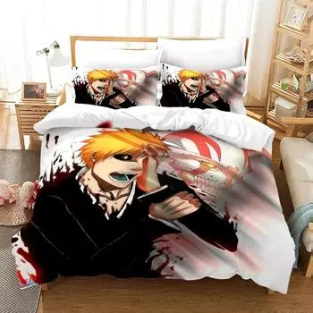 3D аниме Bleach Kurosaki Ichigo пододеяльник наволочка комплект постельного белья двуспальный твин полный двуспальный двуспальный двуспальный комплект постельного белья для взрослых и детей пододеяльник 70x133cm 2pcs