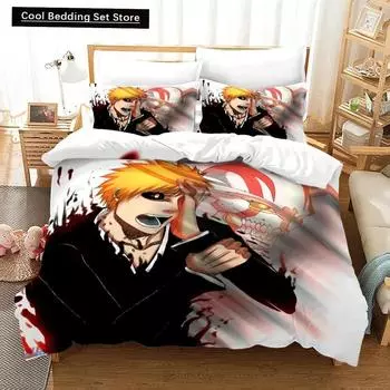 3D аниме Bleach Kurosaki Ichigo пододеяльник наволочка комплект постельного белья двуспальный твин полный двуспальный двуспальный двуспальный комплект постельного белья для взрослых и детей пододеяльник 150x200cm 3pcs