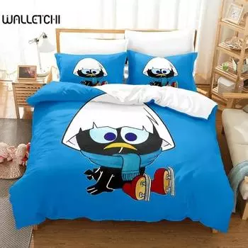 3D Anime Cute Calimero Bedding Set Duvet Cover Bed Set Quilt Cover Pillowcase Comforter king Queen Size Boys Adult Bedding Set 70x133cm 2pcs