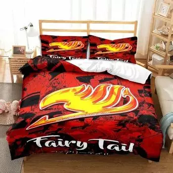3D Anime Fairy Tail Bedding Set Bed Three-piece Set Duvet Cover Single Double Bed Queen Size Duvet Cover Set Adult Boys Bedroo EU single(135x200cm)