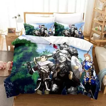 3D Anime Goblin Slayer Bedding Set Duvet Cover Bed Set Quilt Cover Pillowcase Comforter king Queen Size Boys Adult Bedding Set EU single(135x200cm)