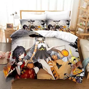 3D Anime Honkai Impact 3rd Bedding Set Printed Decorative 2/3pcs Duvet Cover Set Bedclothes Quilt Cover Home For aldult teen EU single(135x200cm)