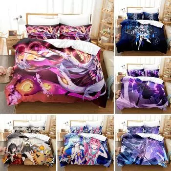 3D аниме Honkai Impact 3rd Bedding Set Printed Decorative Duvet Cover Set Bedwear Quilt Cover Home For aldult kids teen 70x133cm 2pcs