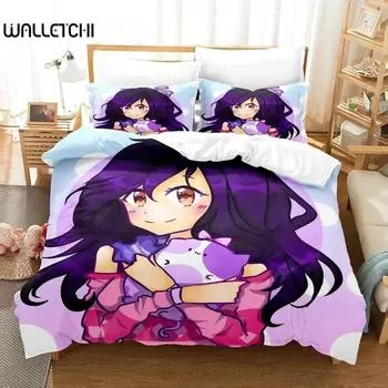 3D Anime Kawaii Girls Aphmaus Bedding Set Boys Girls Twin Queen Size Duvet Cover Pillowcase Bed Kids Adult Fashion Home Textiles 70x133cm 2pcs