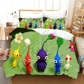 3D Anime Pikmin Bedding Sets Duvet Cover Set With Pillowcase Twin Full Queen King Bedclothes Bed Linen EU Single 135x200cm