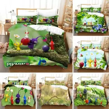 3D Anime Pikmins Game Printed Duvet Cover Pillowcase Bedding Set Double Twin Full Queen King Adult Kids Bedclothes Quilt Cover 70x133cm 2pcs
