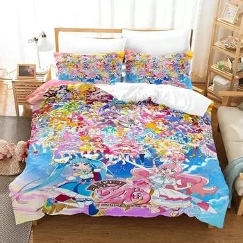 3D Anime Pretty Cure Bedding Set,Duvet Cover Comforter Bed Set Quilt Cover Pillowcase,King Queen Twin Size Boys Girls Adultse 135x200cm 2pcs