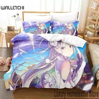 3D аниме Re Zero Rem Ram Emilia комплект постельного белья пододеяльник постельный комплект пододеяльник наволочка одеяло king size queen размер для мальчиков взрослых 70x133cm 2pcs