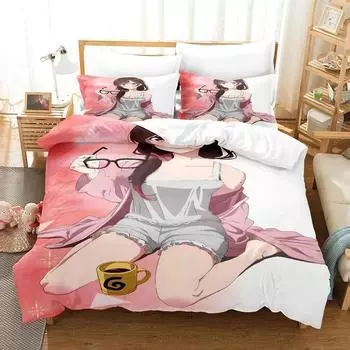 3D Anime Rent-A-Girlfriend Chizuru Bedding Set,Duvet Cover Bed Set Quilt Cover Pillowcase,King Queen Twin Size Boys Girls Adults 70x133cm 2pcs