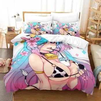 3D Аниме Сексуальные Девушки Silvervale VTuber Комплект Постельного Белья Односпальный Полуторный Двуспальный Кингсайз Комплект для Кровати Взрослый Детский Спальня Комплекты Пододеяльников EU single(135x200cm)