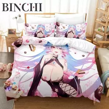 3D Anime Sexy Girls Silvervale VTuber Bedding Set Single Twin Full Queen King Size Bed Set Adult Boys Bedroom Duvet cover Sets EU single(135x200cm)